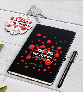 BK Gift Kişiye Özel 365 Mutlu Yeni Gün Siyah Defter Kalem ve Anahtarlık Hediye Seti-1 (Model 1)