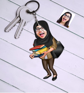 BK Gift Kişiye Özel Tesettürlü Bayan Öğretmen Karikatür Anahtarlık  2