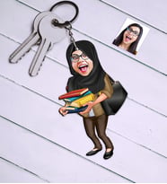 BK Gift Kişiye Özel Tesettürlü Bayan Öğretmen Karikatür Anahtarlık  2