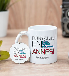 Dünyanın En İyi Annesi Beyaz Kupa Bardak Ve Anahtarlık Set