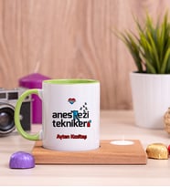 Anestezi Teknikeri Ahşap Altlıklı Mumlu Yeşil Kupa Bardak