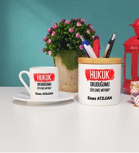 Hukuk Okuduğumu Söylemiş Miydim Hukukçu Hediye Türk Kahvesi Fincanı ve Kalemlik Seti