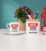 Hukuk Okuduğumu Söylemiş Miydim Hukukçu Hediye Türk Kahvesi Fincanı ve Kalemlik Seti