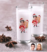BK Gift Kişiye Özel Renkli Baskılı Sevgililer Yeni Yıl Karikatürlü İkili Rakı Bardağı Seti-2 (Beyaz)