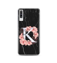 Mermer Çiçekli Harf Tasarım Süper Şeffaf Silikon Telefon Kılıfı Samsung A70 K-Ha