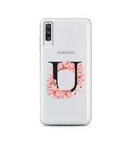 Pembe Çiçekli Harf Tasarım Süper Şeffaf Silikon Telefon Kılıfı Samsung A70 U-Har