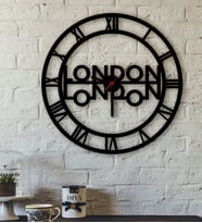 BK Gift London Temalı Ahşap Duvar Saati-1 (Siyah)