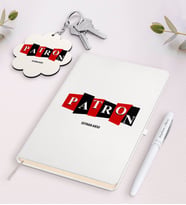 BK Gift Kişiye Özel Patron Tasarımlı Beyaz Defter Kalem ve Anahtarlık Hediye Seti-11 (Model 1)