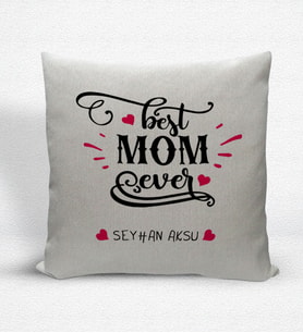 BK Gift Kişiye Özel En İyi Anne Dekoratif Keten Yastık - 4 (Bej)