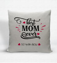 BK Gift Kişiye Özel En İyi Anne Dekoratif Keten Yastık - 4 (Bej)