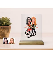 BK Gift Kişiye Özel Kız Kardeşler Karikatürlü Ahşap Standlı Çerçeve-2 (Beyaz)