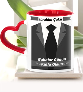 BK Gift Kişiye Özel Babalar Günü Temalı Kırmızı Kalpli Kupa Bardak 25507