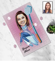 Kişiye Özel Diş Doktoru Tasarımlı Karikatür A4 99 Parça Puzzle Bayan-1