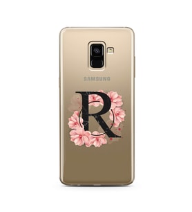 Pembe Çiçekli Harf Tasarım Süper Şeffaf Silikon Telefon Kılıfı Samsung A8 Plus R