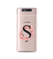Pembe Çiçekli Harf Tasarım Süper Şeffaf Silikon Telefon Kılıfı Samsung A80 Ş-Har