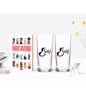 BK Gift Kişiye Özel Renkli Baskılı Harfli İkili Rakı Bardağı ve Rakı Cep Kitabı Hediye Seti-3 (Model 1)