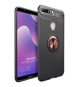 Microsonic Huawei Y7 2018 Kılıf Kickstand Ring Holder Siyah Rose