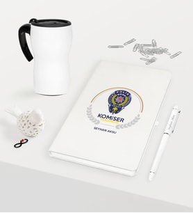 BK Gift Kişiye Özel Komiser Yardımcısı Temalı Beyaz Defter Kalem Termos Mug Seti - 2 (Model 1)