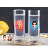 BK Gift Kişiye Özel Renkli Baskılı Erkek ve Kadın Karikatürlü İkili Vodka Bardağı (Beyaz)