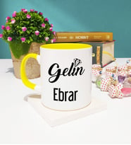 Gelin Tasarımlı Kişiye Özel Gelin Kupa Bardak Sarı