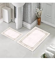 Banyo Halısı Ikili Klozet Takımı Kaymaz Tabanlı (60 xm x 100 cm + 40 cm x 60 cm)  (Beyaz - Bej)