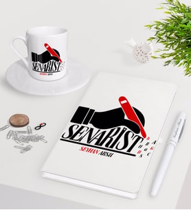 BK Gift Kişiye Özel Senarist Beyaz Defter Kalem Türk Kahvesi Fincanı Seti-1 (Model 1)
