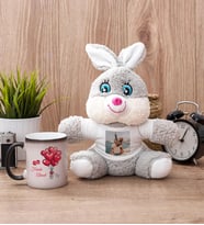 Sevgililere Özel Balon Tasarım Sihirli Kupa Bardak ve Peluş Tavşan