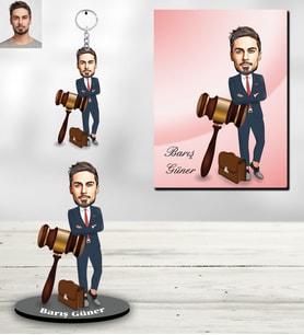Kişiye Özel Avukat Karikatürlü 3 lü Hediye Seti Bay-4