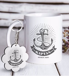 BK Gift Kişiye Özel Mesleki Kaptan Beyaz Kupa ve Anahtarlık Hediye Seti-7 (Model 1)