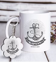 BK Gift Kişiye Özel Mesleki Kaptan Beyaz Kupa ve Anahtarlık Hediye Seti-7 (Model 1)