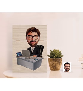 BK Gift Kişiye Özel Erkek Genel Müdür Karikatürlü Otantik Masaüstü Ahşap Palet Çerçeve-1 (Beyaz)