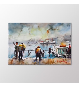Arty Tablo Suluboya Balık Tutanlar Tablo (Karışık)