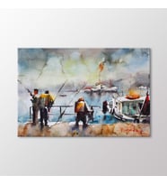 Arty Tablo Suluboya Balık Tutanlar Tablo (Karışık)