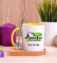 Otomotiv Mühendisi Ahşap Altlıklı Sarı Kupa Bardak