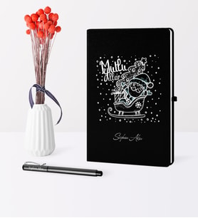 BK Gift Kişiye Özel Yılbaşı Noel Baba Temalı Siyah Defter Kalem Seti - 5