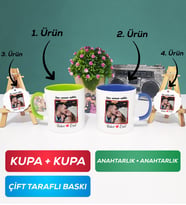 İkili Yeşil Lacivert Sevgiliye Sevgililer Günü Hediyesi 9 Kupa Bardak Anahtarlık