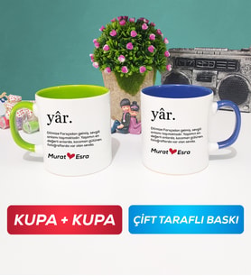 İkili Yâr Sevgililer Günü Hediyesi Kupa Bardak Yeşil Lacivert