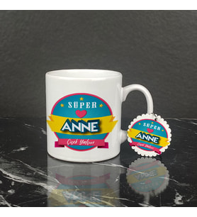 Süper Anne Hediye Kupa Bardak ve Anahtarlık Set