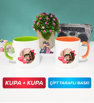 İkili Sevgiliye Sevgililer Günü Hediyesi 8 Kupa Bardak Yeşil Turuncu