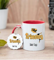 Arkeolog Kırmızı Kupa Bardak Ve Anahtarlık Set