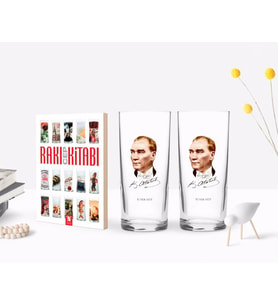 BK Gift Kişiye Özel Renkli Baskılı Atatürk Temalı İkili Rakı Bardağı ve Rakı Cep Kitabı Hediye Seti-15 (Model 1)