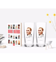 BK Gift Kişiye Özel Renkli Baskılı Atatürk Temalı İkili Rakı Bardağı ve Rakı Cep Kitabı Hediye Seti-15 (Model 1)