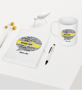 BK Gift Kişiye Özel İngilizce Öğretmeni Temalı Beyaz Defter Kalem Kupa Seti - 4