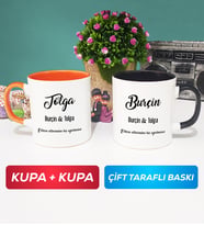 İkili Sevgiliye Hediye İsme Özel Sevgililer Günü Hediyesi Kupa Bardak Turuncu Siyah