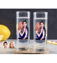 BK Gift Kişiye Özel Renkli Baskılı Sevgililer Karikatürlü İkili Vodka Bardağı-36 (Beyaz)