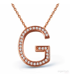 Zirkon Taşlı Gümüş G Harfi Kolye - N089701 (Rose)