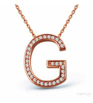 Zirkon Taşlı Gümüş G Harfi Kolye - N089701 (Rose)