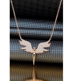 Mikail Meleği Rose Gold Taşlı Bayan Gümüş Kolye wsn260