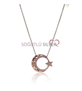 Söğütlü Silver Ayyıldız Modeli Rose Gümüş Kolye