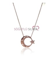 Söğütlü Silver Ayyıldız Modeli Rose Gümüş Kolye
